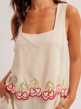 NWT Hem & Thread cream top with heart cherry detail